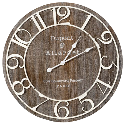 The Wooden Wall Clock Numbers Dupont 68cm - Vintage Brown/White - ME114 - Available In-Store Only available to purchase from Warehouse Furniture Clearance at our next sale event.