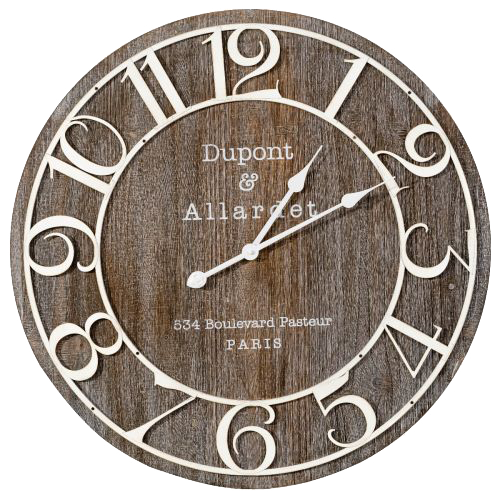 The Wooden Wall Clock Numbers Dupont 68cm - Vintage Brown/White - ME114 - Available In-Store Only available to purchase from Warehouse Furniture Clearance at our next sale event.