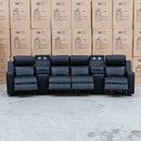 The Xanadu 4 Recliner Dual Motor Electric Theatre Lounge - Black Leather - Available After 6th November available to purchase from Warehouse Furniture Clearance at our next sale event.