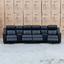 The Xanadu 4 Recliner Dual Motor Electric Theatre Lounge - Black Leather - Available After 6th November available to purchase from Warehouse Furniture Clearance at our next sale event.