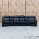 The Xanadu 4 Recliner Dual Motor Electric Theatre Lounge - Black Leather - Available After 6th November available to purchase from Warehouse Furniture Clearance at our next sale event.