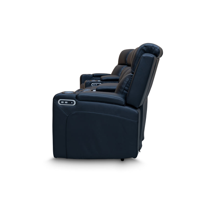 The Xanadu 4 Recliner Dual Motor Electric Theatre Lounge - Black Leather - Available After 6th November available to purchase from Warehouse Furniture Clearance at our next sale event.