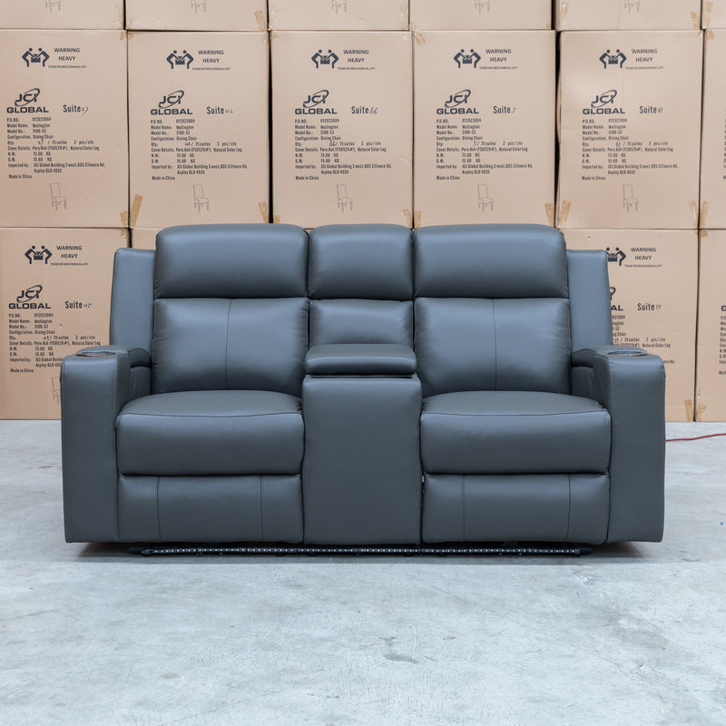 The Xanadu Two Seater Dual Motor Electric Recliner Theatre - Storm Leather available to purchase from Warehouse Furniture Clearance at our next sale event.