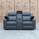 The Xanadu Two Seater Dual Motor Electric Recliner Theatre - Storm Leather available to purchase from Warehouse Furniture Clearance at our next sale event.