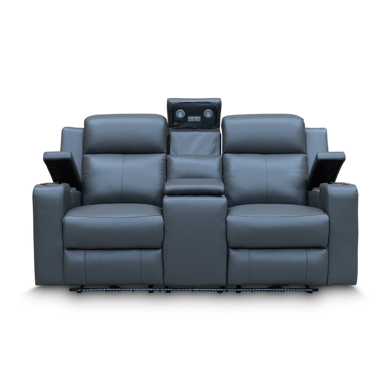 The Xanadu Two Seater Dual Motor Electric Recliner Theatre - Storm Leather available to purchase from Warehouse Furniture Clearance at our next sale event.