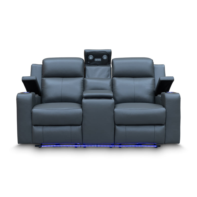 The Xanadu Two Seater Dual Motor Electric Recliner Theatre - Storm Leather available to purchase from Warehouse Furniture Clearance at our next sale event.