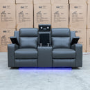 The Xanadu Two Seater Dual Motor Electric Recliner Theatre - Storm Leather available to purchase from Warehouse Furniture Clearance at our next sale event.