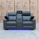 The Xanadu Two Seater Dual Motor Electric Recliner Theatre - Storm Leather available to purchase from Warehouse Furniture Clearance at our next sale event.