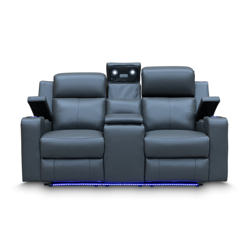 The Xanadu Two Seater Dual Motor Electric Recliner Theatre - Storm Leather available to purchase from Warehouse Furniture Clearance at our next sale event.