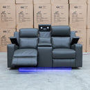 The Xanadu Two Seater Dual Motor Electric Recliner Theatre - Storm Leather available to purchase from Warehouse Furniture Clearance at our next sale event.