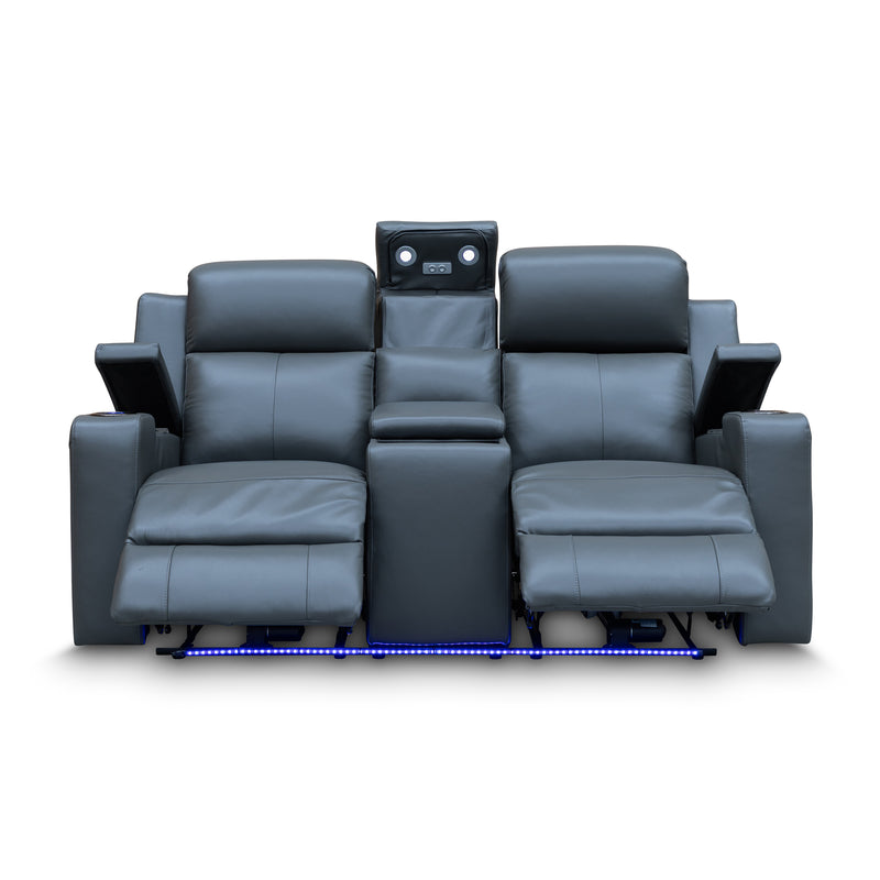 The Xanadu Two Seater Dual Motor Electric Recliner Theatre - Storm Leather available to purchase from Warehouse Furniture Clearance at our next sale event.