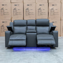The Xanadu Two Seater Dual Motor Electric Recliner Theatre - Storm Leather available to purchase from Warehouse Furniture Clearance at our next sale event.