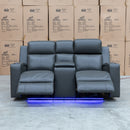 The Xanadu Two Seater Dual Motor Electric Recliner Theatre - Storm Leather available to purchase from Warehouse Furniture Clearance at our next sale event.