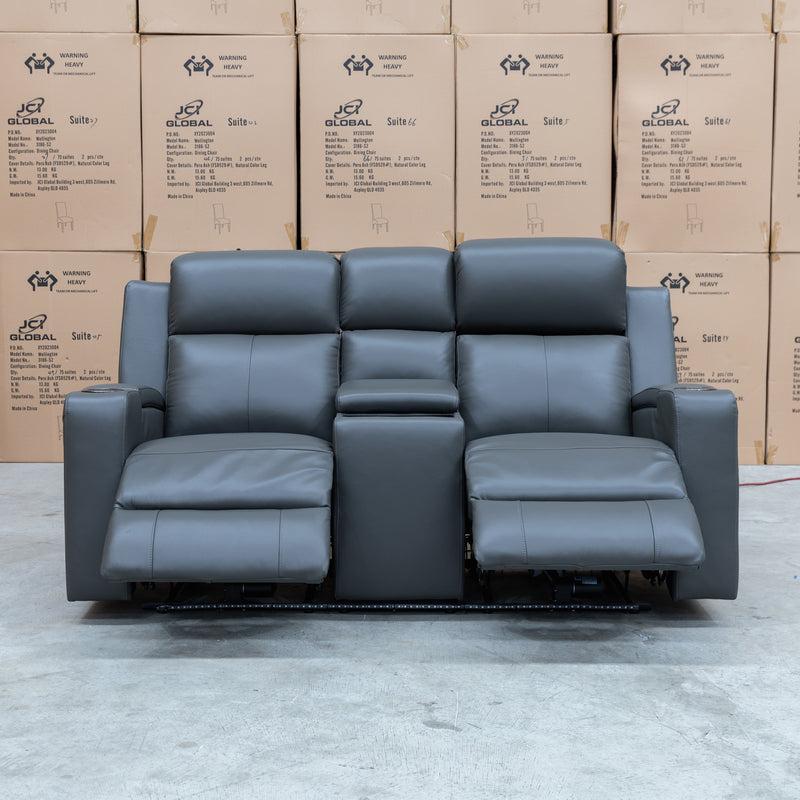 The Xanadu Two Seater Dual Motor Electric Recliner Theatre - Storm Leather available to purchase from Warehouse Furniture Clearance at our next sale event.