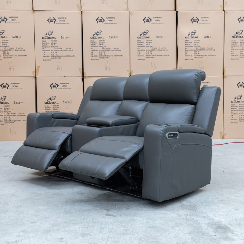 The Xanadu Two Seater Dual Motor Electric Recliner Theatre - Storm Leather available to purchase from Warehouse Furniture Clearance at our next sale event.