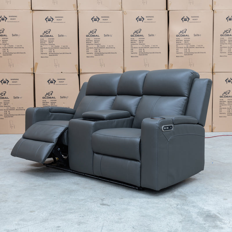 The Xanadu Two Seater Dual Motor Electric Recliner Theatre - Storm Leather available to purchase from Warehouse Furniture Clearance at our next sale event.