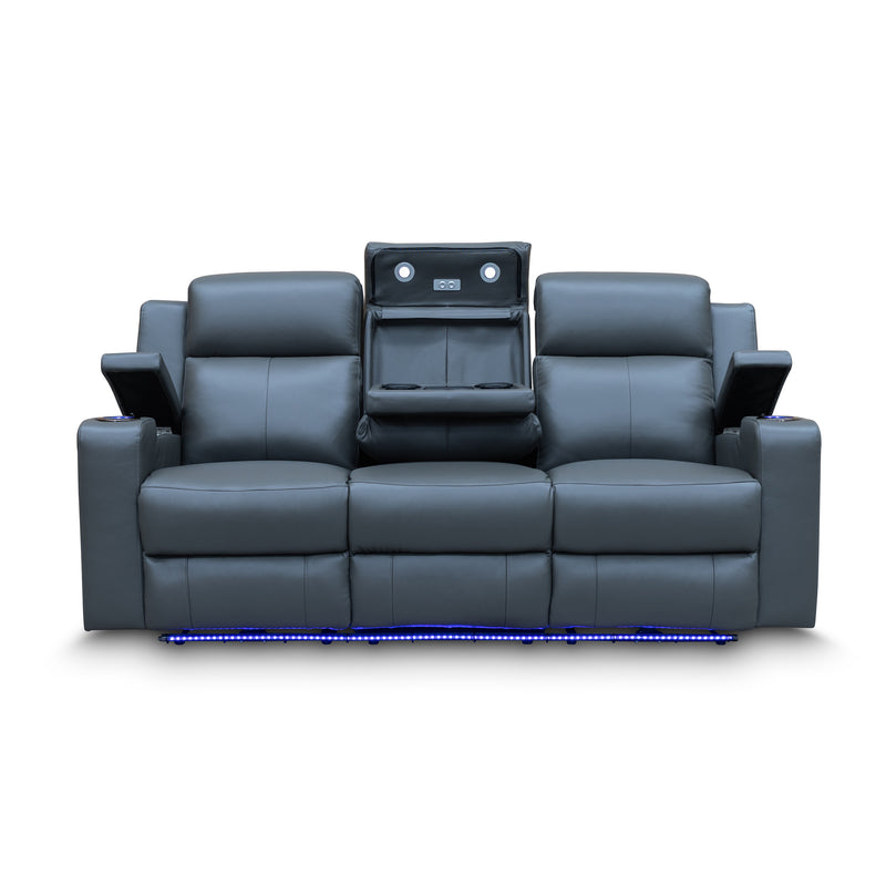 The Xanadu Three Seater Dual Motor Electric Recliner Lounge - Storm Leather available to purchase from Warehouse Furniture Clearance at our next sale event.