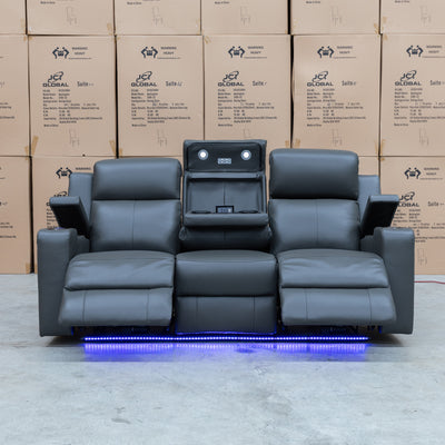 The Xanadu Three Seater Dual Motor Electric Recliner Lounge - Storm Leather available to purchase from Warehouse Furniture Clearance at our next sale event.