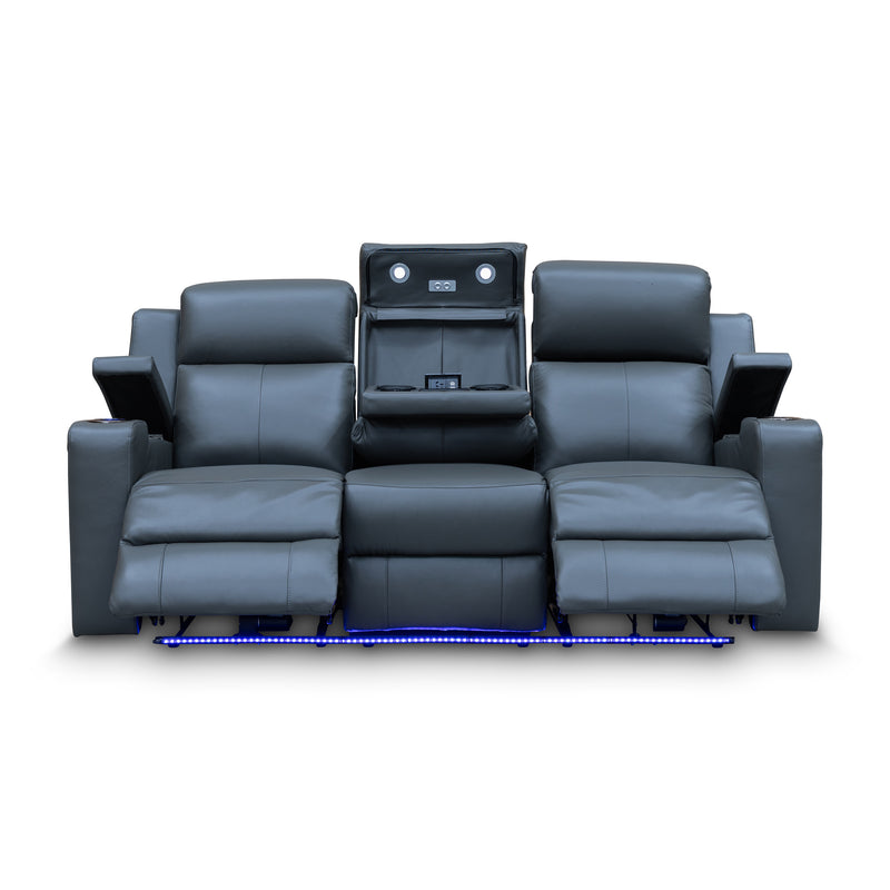 The Xanadu Three Seater Dual Motor Electric Recliner Lounge - Storm Leather available to purchase from Warehouse Furniture Clearance at our next sale event.