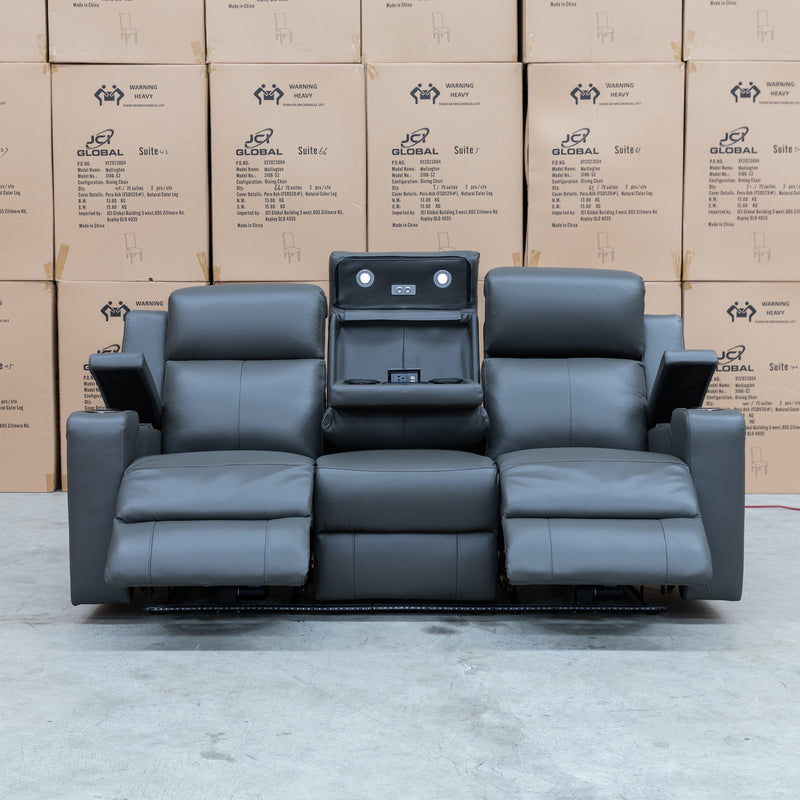 The Xanadu Three Seater Dual Motor Electric Recliner Lounge - Storm Leather available to purchase from Warehouse Furniture Clearance at our next sale event.