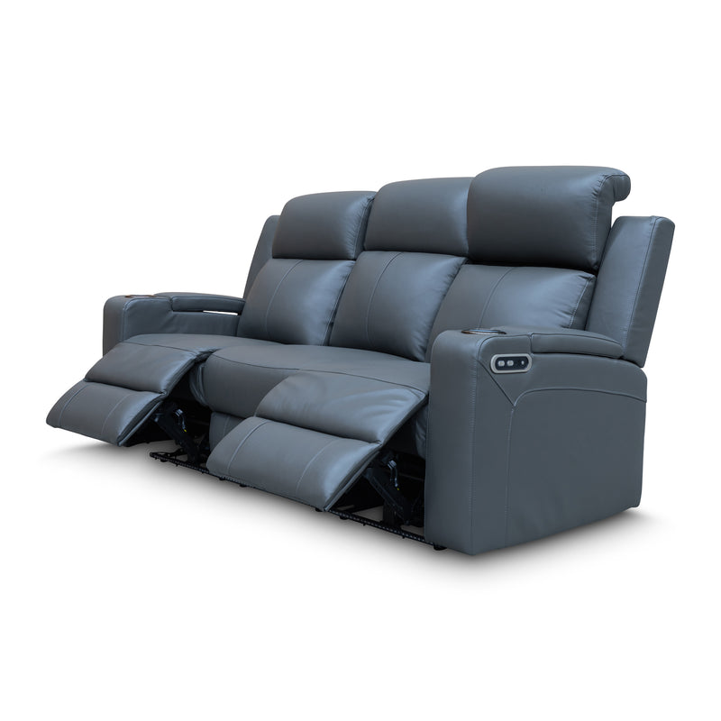 The Xanadu Three Seater Dual Motor Electric Recliner Lounge - Storm Leather available to purchase from Warehouse Furniture Clearance at our next sale event.
