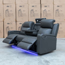 The Xanadu Three Seater Dual Motor Electric Recliner Lounge - Storm Leather available to purchase from Warehouse Furniture Clearance at our next sale event.