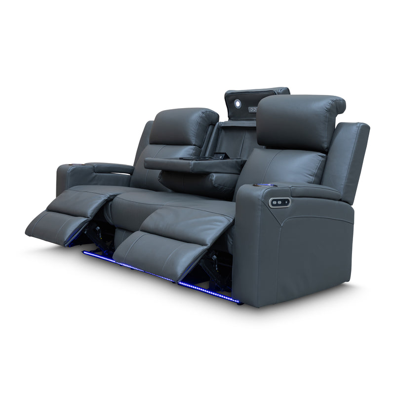 The Xanadu Three Seater Dual Motor Electric Recliner Lounge - Storm Leather available to purchase from Warehouse Furniture Clearance at our next sale event.