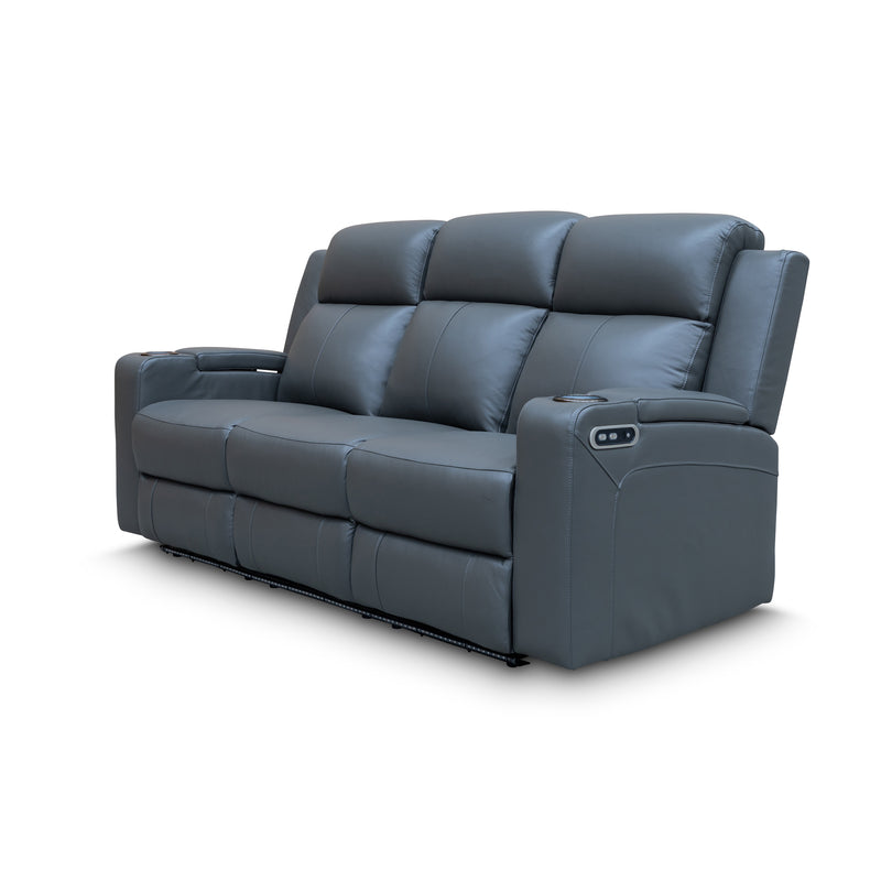 The Xanadu Three Seater Dual Motor Electric Recliner Lounge - Storm Leather available to purchase from Warehouse Furniture Clearance at our next sale event.