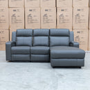 The Xanadu Dual Motor Electric Reclining Chaise Lounge - Storm Leather available to purchase from Warehouse Furniture Clearance at our next sale event.