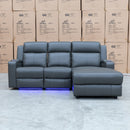 The Xanadu Dual Motor Electric Reclining Chaise Lounge - Storm Leather available to purchase from Warehouse Furniture Clearance at our next sale event.