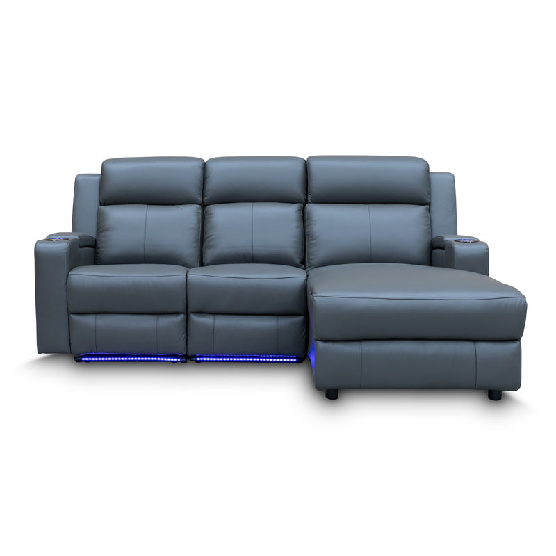 The Xanadu Dual Motor Electric Reclining Chaise Lounge - Storm Leather available to purchase from Warehouse Furniture Clearance at our next sale event.