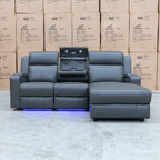 The Xanadu Dual Motor Electric Chaise Lounge - Storm Leather available to purchase from Warehouse Furniture Clearance at our next sale event.