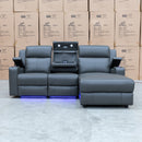The Xanadu Dual Motor Electric Reclining Chaise Lounge - Storm Leather available to purchase from Warehouse Furniture Clearance at our next sale event.