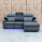 The Xanadu Dual Motor Electric Chaise Lounge - Storm Leather available to purchase from Warehouse Furniture Clearance at our next sale event.