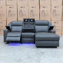 The Xanadu Dual Motor Electric Reclining Chaise Lounge - Storm Leather available to purchase from Warehouse Furniture Clearance at our next sale event.