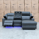 The Xanadu Dual Motor Electric Reclining Chaise Lounge - Storm Leather available to purchase from Warehouse Furniture Clearance at our next sale event.