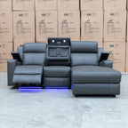 The Xanadu Dual Motor Electric Chaise Lounge - Storm Leather available to purchase from Warehouse Furniture Clearance at our next sale event.