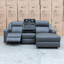 The Xanadu Dual Motor Electric Reclining Chaise Lounge - Storm Leather available to purchase from Warehouse Furniture Clearance at our next sale event.