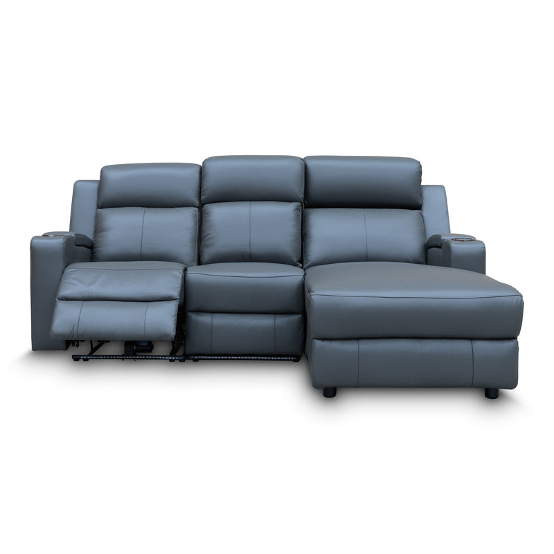 The Xanadu Dual Motor Electric Reclining Chaise Lounge - Storm Leather available to purchase from Warehouse Furniture Clearance at our next sale event.
