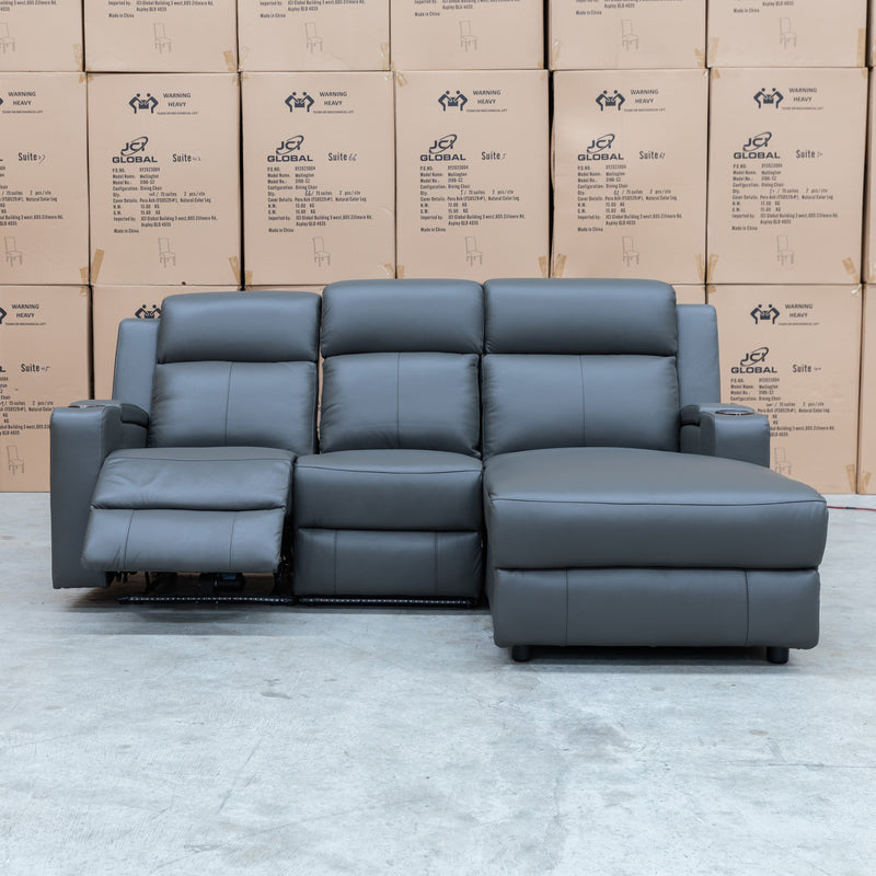 The Xanadu Dual Motor Electric Reclining Chaise Lounge - Storm Leather available to purchase from Warehouse Furniture Clearance at our next sale event.
