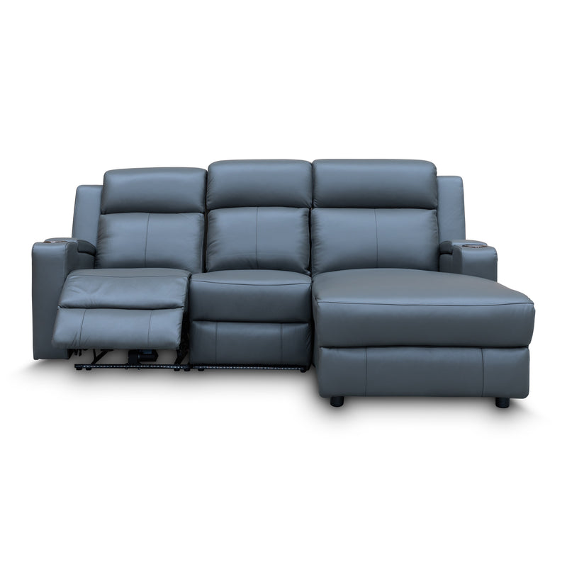 The Xanadu Dual Motor Electric Reclining Chaise Lounge - Storm Leather available to purchase from Warehouse Furniture Clearance at our next sale event.