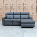 The Xanadu Dual Motor Electric Reclining Chaise Lounge - Storm Leather available to purchase from Warehouse Furniture Clearance at our next sale event.