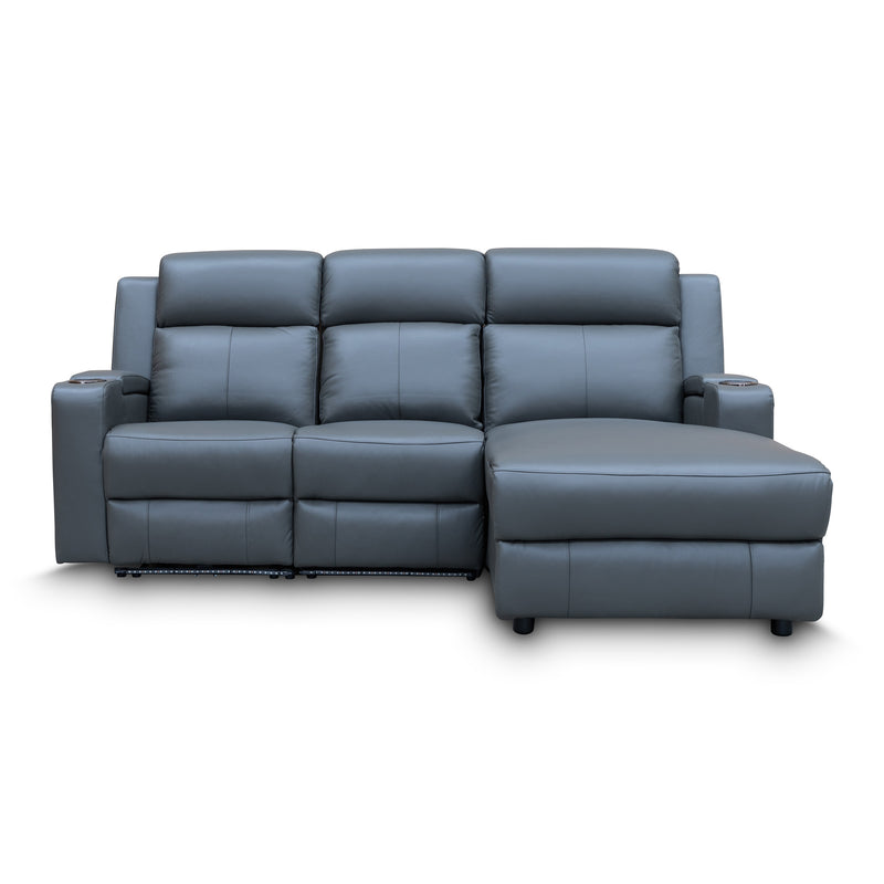 The Xanadu Dual Motor Electric Reclining Chaise Lounge - Storm Leather available to purchase from Warehouse Furniture Clearance at our next sale event.