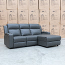The Xanadu Dual Motor Electric Reclining Chaise Lounge - Storm Leather available to purchase from Warehouse Furniture Clearance at our next sale event.