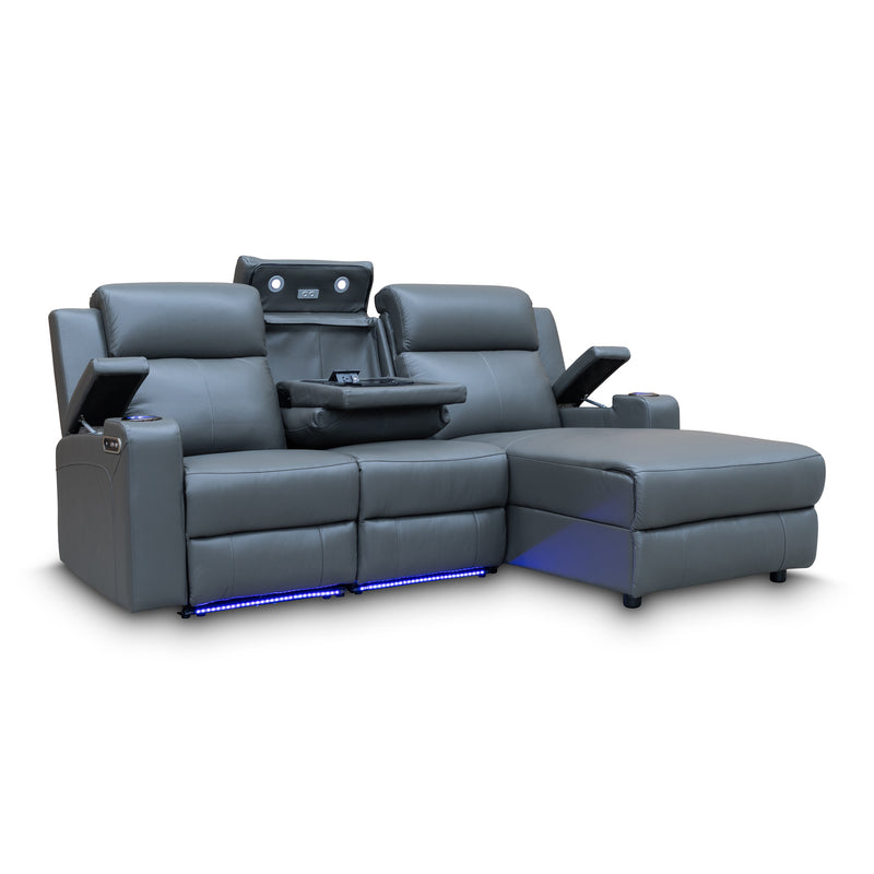 The Xanadu Dual Motor Electric Reclining Chaise Lounge - Storm Leather - Available After 6th November available to purchase from Warehouse Furniture Clearance at our next sale event.