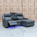 The Xanadu Dual Motor Electric Reclining Chaise Lounge - Storm Leather available to purchase from Warehouse Furniture Clearance at our next sale event.