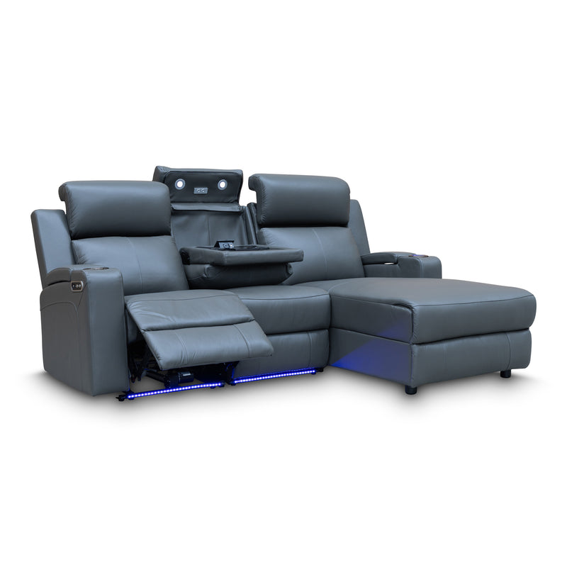The Xanadu Dual Motor Electric Reclining Chaise Lounge - Storm Leather - Available After 6th November available to purchase from Warehouse Furniture Clearance at our next sale event.