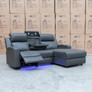 The Xanadu Dual Motor Electric Reclining Chaise Lounge - Storm Leather available to purchase from Warehouse Furniture Clearance at our next sale event.