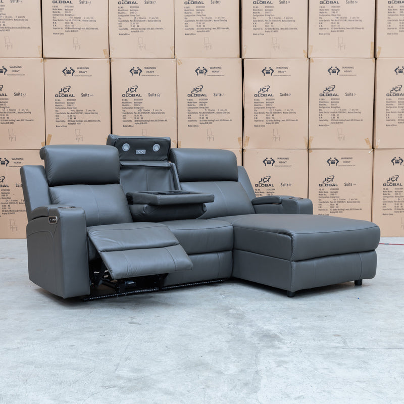 The Xanadu Dual Motor Electric Reclining Chaise Lounge - Storm Leather available to purchase from Warehouse Furniture Clearance at our next sale event.