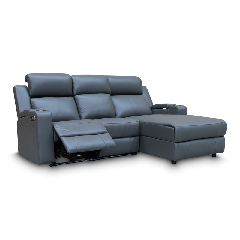 The Xanadu Dual Motor Electric Reclining Chaise Lounge - Storm Leather - Available After 6th November available to purchase from Warehouse Furniture Clearance at our next sale event.